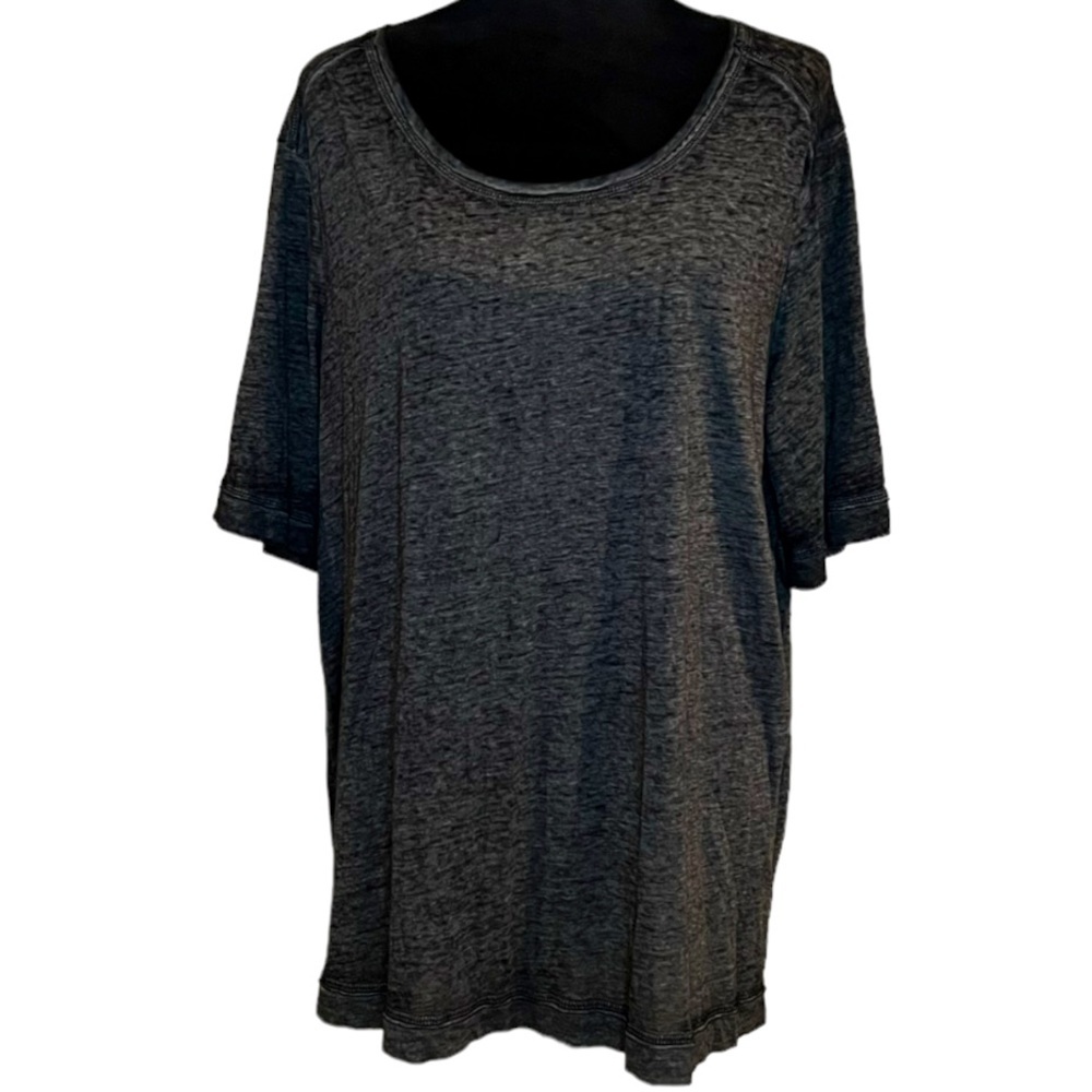 Terra & Sky Black Heather Scoop Neck Top Short Sleeve 0X 14W